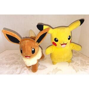 Two Pokemon Plush Characters Pikachu and Evee